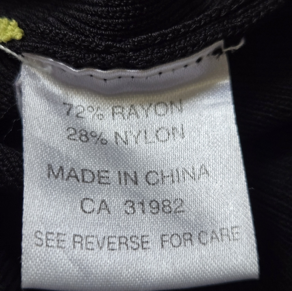 MINKAS Black Micro Rib Neon Striped V Neck Top. Size Medium - Picture 8 of 10